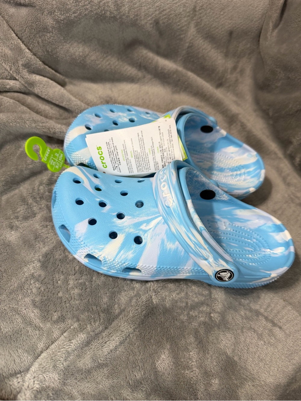 CROCS Kids Classic Tie-Dye Clog in Light Blue and White